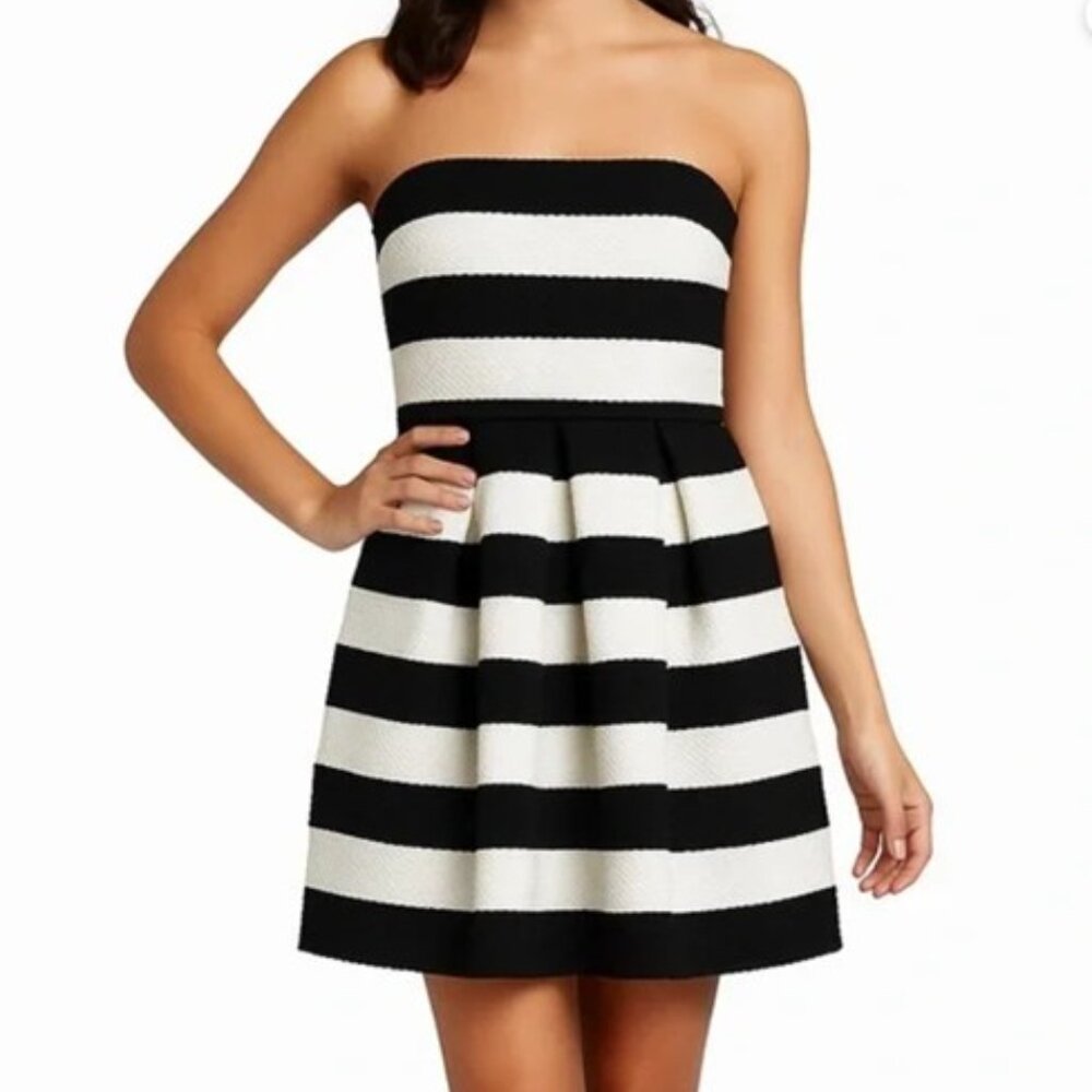 Like New Doe & Rae Black White Striped Fit and Flare Textured Mini Dress Medium